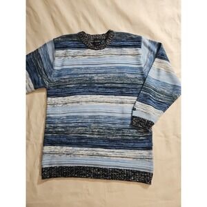 Vtg Southpole Sweater Blue Striped Ribbed Heavy Knit Pullover Mens M